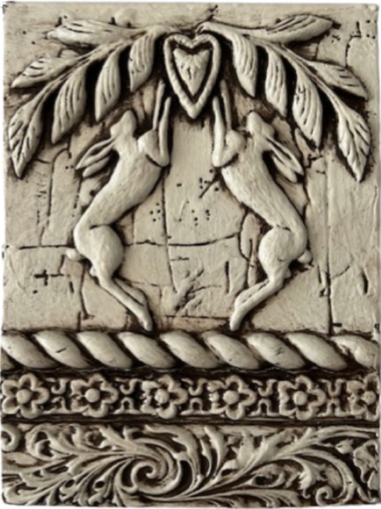 Boxing Hares Decorative Wall Tile - 6"x8"x0.79" - Made to Order