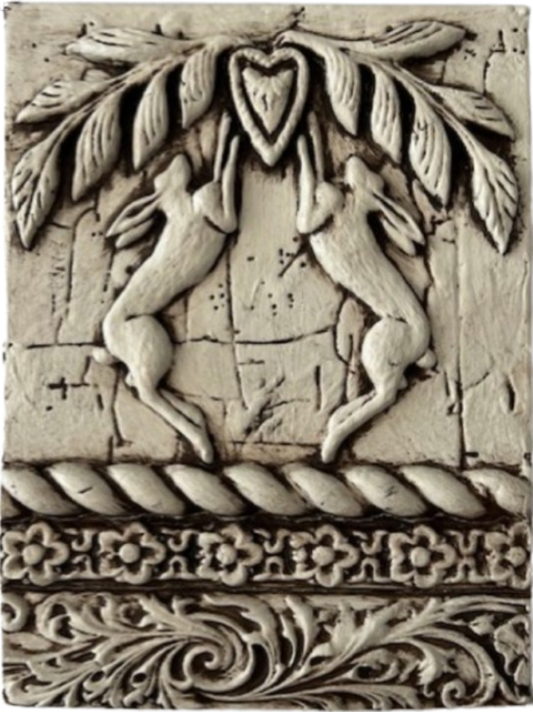 Boxing Hares Decorative Wall Tile - 6"x8"x0.79" - Made to Order